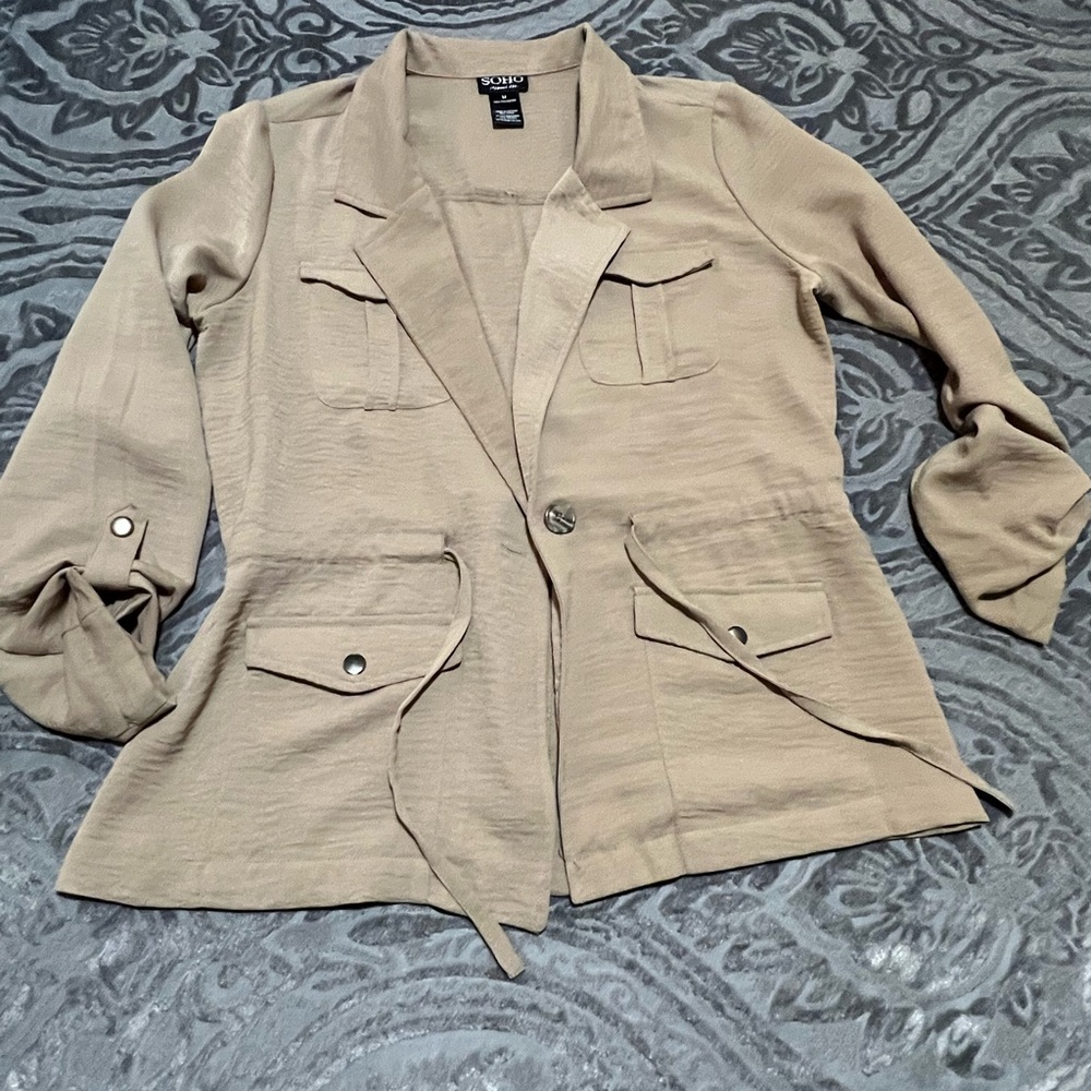 Soho Apparel Tan Blazer Relaxed Fit Lapel Collar